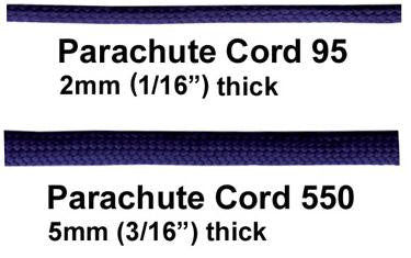 Cord Comparison Chart - Paracord Sizes