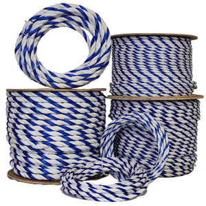 3 Strand White and Blue Polypropylene Pool Swim Lane Rope - Multiple Sizes and Lengths